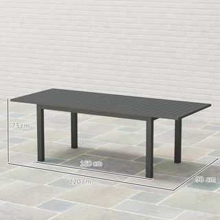 Mesa de Jardín Extensible para 6-8 Personas de 160/220X90X73 Cm, Mesa de Comedor Rectangular Extensible con Tablero de Listones de Aluminio, para Patio, Balcón, Terraza y Exterior, Gris