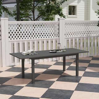Mesa de Jardín Extensible para 6-8 Personas de 160/220X90X73 Cm, Mesa de Comedor Rectangular Extensible con Tablero de Listones de Aluminio, para Patio, Balcón, Terraza y Exterior, Gris