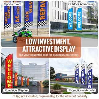 Kit de Poste de Bandera de Plumas, 3 Paquetes de Poste de Bandera Swooper de 16.3 pies, Postes de Bandera para Publicidad de Negocios al Aire Libre, con Estacas de Tierra y una Bolsa de Transporte...