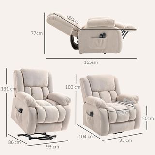 Poltrona elettrica rialzabile reclinabile 150°, poltrona relax elettrica in tessuto per anziani con 8 punti massaggio, riscaldamento, porta USB, telecomando, poggiapiedi, tasche laterali, beige
