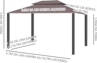 Gazebo De Jardín 3.9X2.9M De Aluminio Con Techo Doble, Mosquitera Y Lonas Laterales, Color Café