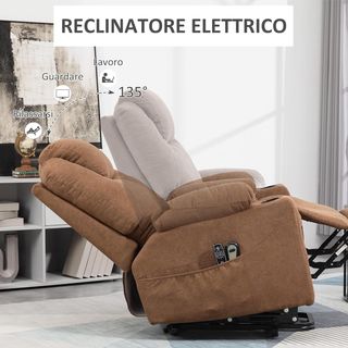 Poltrona elettrica rialzabile reclinabile con 8 punti massaggio e riscaldamento, moderna in tessuto effetto lino con telecomando, 90X101X107 cm, caffè