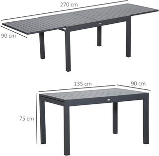 Mesa de Jardín Extensible para 8-10 Personas con Estructura de Aluminio, 135-270X90X75Cm, Gris