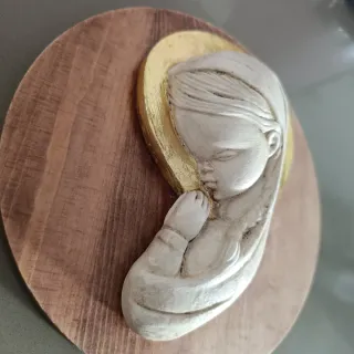 Virgen Niña Relieve Dorado Madera