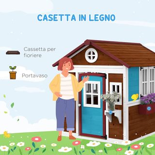Casita para Niños de 3-8 Años con Macetas, Techo Inclinado y Jardineras, Casita de Jardín para Niños de Madera de Abeto, 114X126.4X135 Cm, Multicolor