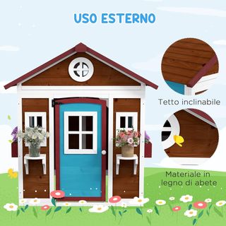 Casita para Niños de 3-8 Años con Macetas, Techo Inclinado y Jardineras, Casita de Jardín para Niños de Madera de Abeto, 114X126.4X135 Cm, Multicolor