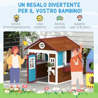 Casita para Niños de 3-8 Años con Macetas, Techo Inclinado y Jardineras, Casita de Jardín para Niños de Madera de Abeto, 114X126.4X135 Cm, Multicolor
