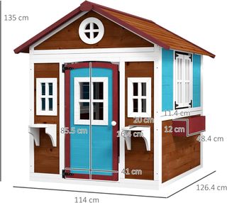 Casita para Niños de 3-8 Años con Macetas, Techo Inclinado y Jardineras, Casita de Jardín para Niños de Madera de Abeto, 114X126.4X135 Cm, Multicolor
