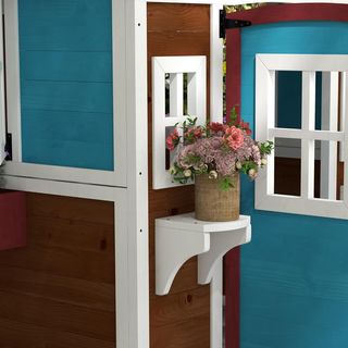 Casita para Niños de 3-8 Años con Macetas, Techo Inclinado y Jardineras, Casita de Jardín para Niños de Madera de Abeto, 114X126.4X135 Cm, Multicolor