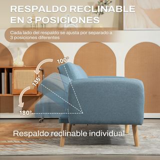 Sofá Cama de 2 Plazas, Moderno, Sofá Cama Plegable, Tapizado en Lino Sintético, Con Respaldo Regulable en 3 Niveles y Apoyabrazos Extraíbles para Sala de Estar Oficina 173 X 75 X 73 Cm, Azul