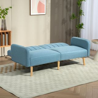 Sofá Cama de 2 Plazas, Moderno, Sofá Cama Plegable, Tapizado en Lino Sintético, Con Respaldo Regulable en 3 Niveles y Apoyabrazos Extraíbles para Sala de Estar Oficina 173 X 75 X 73 Cm, Azul