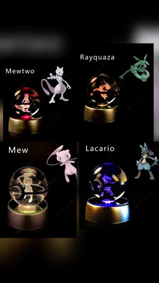 Bola Cristal Pokémon 38 variantes 3D Grabado Láser