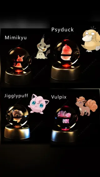 Bola Cristal Pokémon 38 variantes 3D Grabado Láser