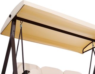 Columpio de Jardín para 3 Personas con Techo Regulable, Portavasos y Cojines, Columpio de Exterior de Metal y Poliéster, 208X121X172 Cm, Beige