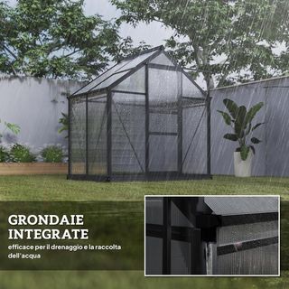 Invernadero de Jardín de Policarbonato con Estructura de Aleación de Aluminio 2.51㎡, Invernadero para Huerto con Canalones, Ventana Superior para Ventilación, Puerta Corredera, para Plantas, 190X1...