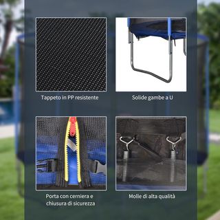 Trampolino Elastico da Esterno, Tappeto Elastico per Adulti da Giardino con Rete di Sicurezza e Bordo Imbottito, Giochi da Giardino e Casa, Ø305x248cm, Blu e Nero