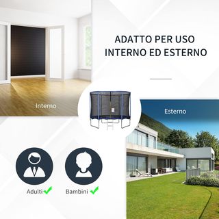 Trampolino Elastico da Esterno, Tappeto Elastico per Adulti da Giardino con Rete di Sicurezza e Bordo Imbottito, Giochi da Giardino e Casa, Ø305x248cm, Blu e Nero