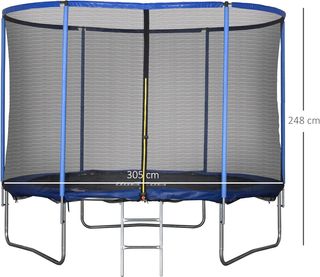 Trampolino Elastico da Esterno, Tappeto Elastico per Adulti da Giardino con Rete di Sicurezza e Bordo Imbottito, Giochi da Giardino e Casa, Ø305x248cm, Blu e Nero