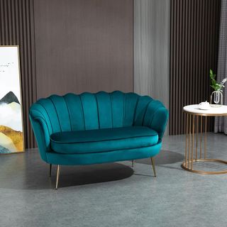 Divano a 2 posti in tessuto effetto velluto con braccioli, divano moderno con seduta imbottita, per soggiorno e camera da letto, 130X77X77Cm, alzavola