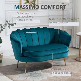 Divano a 2 posti in tessuto effetto velluto con braccioli, divano moderno con seduta imbottita, per soggiorno e camera da letto, 130X77X77Cm, alzavola