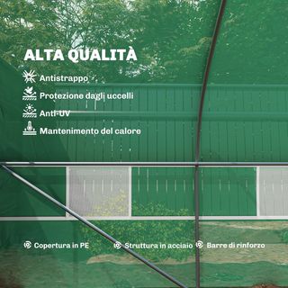Invernadero de Jardín en Forma de Túnel 8X3X2 M con Puerta Enrollable, Invernadero para Huerto con 12 Ventanas, Cubierta de PE y Estructura de Acero, Verde