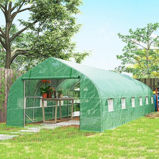 Invernadero de Jardín en Forma de Túnel 8X3X2 M con Puerta Enrollable, Invernadero para Huerto con 12 Ventanas, Cubierta de PE y Estructura de Acero, Verde