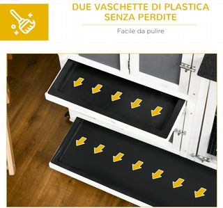 Conejera Exterior para 2 Conejos en Madera de Abeto y Techo de Betún con Bandeja Extraíble y Área de Carrera Compartida, 110X60X104 Cm, Gris y Blanco