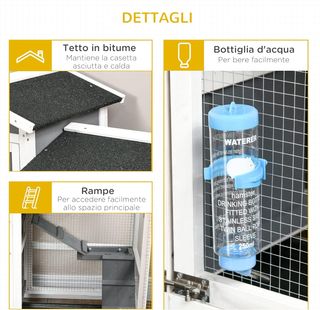 Conejera Exterior para 2 Conejos en Madera de Abeto y Techo de Betún con Bandeja Extraíble y Área de Carrera Compartida, 110X60X104 Cm, Gris y Blanco