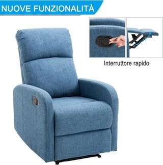 Poltrona relax reclinabile manuale con poggiapiedi, capacità 125 kg, tessuto lino 67 × 83 × 107 cm, blu