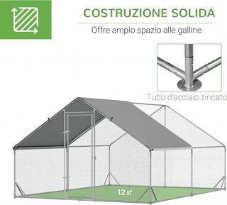 Gallinero Exterior Con Estructura Galvanizada Y Red Hexagonal, Gallinero Para Gallinas De Exterior Con Cubierta De Tela Impermeable Para 8-12 Pollos, Patos Y Conejos, 3X4X2M