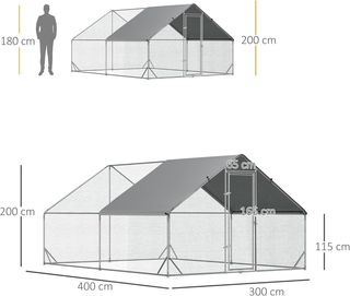 Gallinero Exterior Con Estructura Galvanizada Y Red Hexagonal, Gallinero Para Gallinas De Exterior Con Cubierta De Tela Impermeable Para 8-12 Pollos, Patos Y Conejos, 3X4X2M