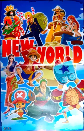 Pósters One piece que vienen en pequeñas revistas.