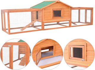 Conejera Exterior de Madera con Casita y 2 Recintos 309X79X86Cm