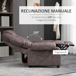 Poltrona Relax con Reclinabile Manuale in Tessuto, Poltrona Reclinabile con Poggiapiedi Estraibile e Borsa Laterale, Marrone