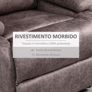 Poltrona Relax con Reclinabile Manuale in Tessuto, Poltrona Reclinabile con Poggiapiedi Estraibile e Borsa Laterale, Marrone
