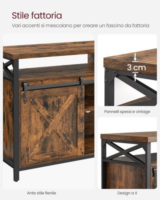 Televisor Móvil para Televisores de Hasta 65 Pulgadas, Mesa de TV con Estantes Ajustables, Puertas Estilo Granero, Vintage, Estructura de Metal, Marrón Vintage y Negro LTV071B01V1