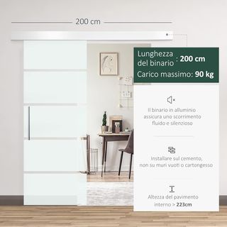 Puerta Corredera de Cristal con Rayas y Carril de Aluminio, 75 X 210Cm