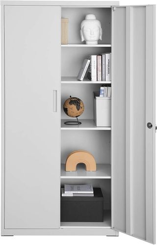 Armadio da garage con 5 ripiani e 2 ante, armadio per ufficio, 40 x 80 x 180 cm, 1 serratura, ripiani regolabili, armadio in metallo, grigio opaco OMC015G01