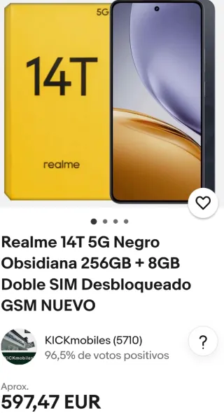 Realme 14T 5G Negro Obsidiana 256GB