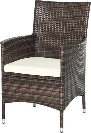 Set di mobili da giardino in rattan, set di mobili da giardino 3 pezzi con tavolo e 2 sedie con cuscini marroni