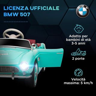 Macchina per Bambini a Doppia Porta con Licenza BMW 507, Macchina Elettrica per Bambini in PP e Acciaio con Clacson, Musica e Controllo Remoto, Verde