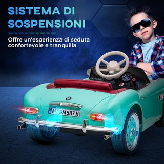Macchina per Bambini a Doppia Porta con Licenza BMW 507, Macchina Elettrica per Bambini in PP e Acciaio con Clacson, Musica e Controllo Remoto, Verde