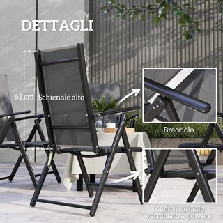 Set di 4 sedie pieghevoli da giardino traspiranti con braccioli, sedie pieghevoli per esterni in acciaio e poliestere, capacità massima 120 kg, 56X69X106 cm, grigio