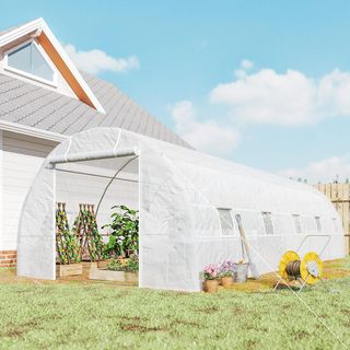 Invernadero de Jardín en Forma de Túnel 8X3X2 M con Puertas Enrollables y 12 Ventanas, Invernadero para Huerto con 4 Refuerzos Diagonales, Estructura de Acero y Cubierta de PE, para Huerto de Verd...