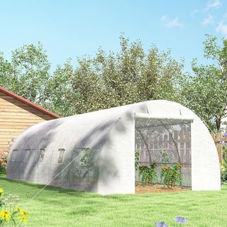 Invernadero de Jardín en Forma de Túnel 8X3X2 M con Puertas Enrollables y 12 Ventanas, Invernadero para Huerto con 4 Refuerzos Diagonales, Estructura de Acero y Cubierta de PE, para Huerto de Verd...