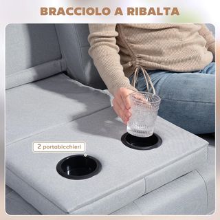 Divano letto a 3 posti reclinabile con 2 braccioli rimovibili, divano pieghevole 3 in 1 imbottito 181X77X78 cm in tessuto e legno con tavolino per soggiorno, grigio scuro