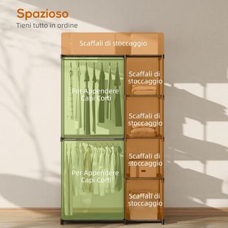 Guardaroba con 3 barre e 4 ripiani, guardaroba in tessuto non tessuto, plastica e acciaio, 142X43X185 cm, nero