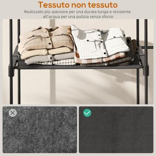Guardaroba con 3 barre e 4 ripiani, guardaroba in tessuto non tessuto, plastica e acciaio, 142X43X185 cm, nero