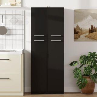 Credenza de Cocina, Mueble Despensa Con 2 Armarios, Mueble de Cocina Con Estantes Regulables en MDF, para Comedor, Sala de Estar, Salón, 59X31X155 Cm, Negro