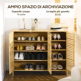 Zapatero de 8 ripiani su 3 livelli con maniglie, mobile porta scarpe in bambù per soggiorno e ingresso, 100X35X80 cm, colore legno